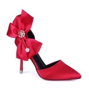 Milegestic Women Fashion Elegant Solid Color PU Pointed Toe Bowknot Pumps