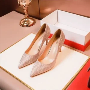 Milegestic Women Fashion Elegant Solid Color PU Sequin Pointed Toe Stiletto Heel Pumps