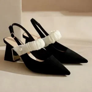 Milegestic Women Fashion Elegant Solid Color PU Pointed Toe Kitten Heel Sandals