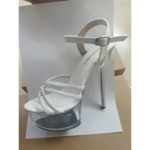 Milegestic Women Fashion Sexy Solid Color PU Platform Ultra High Heel Ankle Strap Buckle Sandals