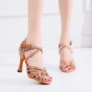 Milegestic Women Fashion Solid Color Suede Rhinestone High Heel Ankle Strap Buckle Sandals