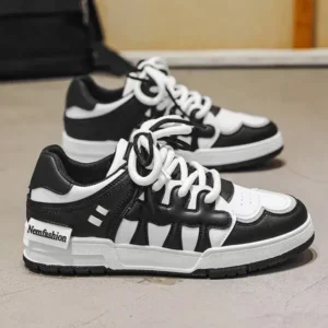 Milegestic Men Fashion Black White Stitching Low Top Sneakers