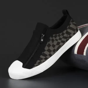 Milegestic Men'S Fashion Plaid Print Zipper Canvas Shoes