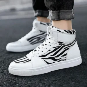 Milegestic Men'S Fashion Zebra Print Breathable Canvas High Top Sneakers