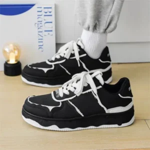 Milegestic Men'S Fashion Black White Breathable Canvas Sneakers