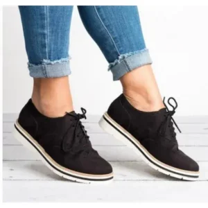 Milegestic Women Retro Plus Size Simple Solid Color Lace-Up Round Toe Sneakers