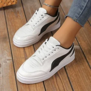 Milegestic Women Fashion Plus Size Thick-Soled Round Toe Flat Sneakers