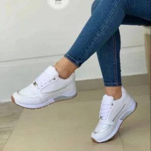 Milegestic Women Fashion Plus Size Flat Round-Head Colorblock Sneakers