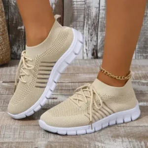 Milegestic Women Casual Plus Size Solid Color Mesh Breathable Flat Sneakers