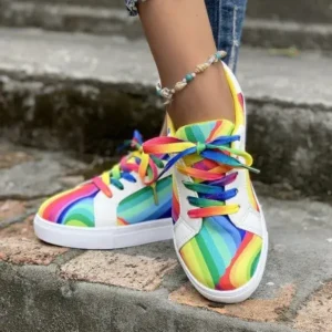 Milegestic Women Fashion Casual Plus Size Graffiti Lace-Up Sneakers