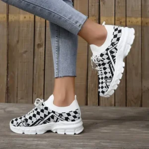 Milegestic Summer Women Fashion Casual Geometric Print Fly-Woven Lace-Up Sneakers