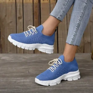 Milegestic Women Fashion Casual Breathable Flying Woven Lace-Up Thick-Soled Sneakers