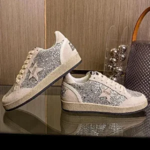 Milegestic Women Fashion Distressed Sequins Star Round-Toe Sneakers