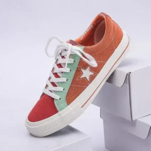 Milegestic Women Fashion Stitching Canvas Star Round Toe Sneakers