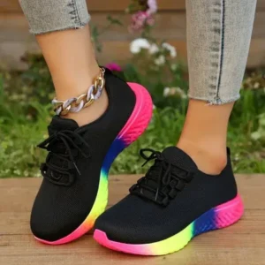 Milegestic Women Fashion Casual Mesh Breathable Rainbow Sneakers