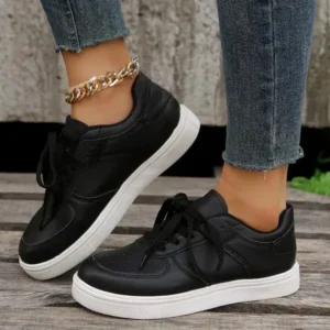 Milegestic Women Fashion Casual PU Lace-Up Sneakers