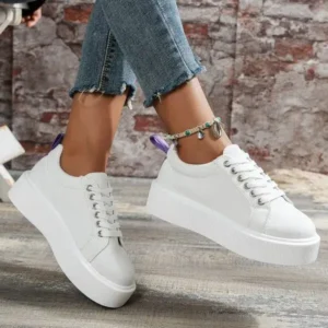 Milegestic Women Fashion Solid Color Round-Toe Lace-Up Thick-Soled Sneakers