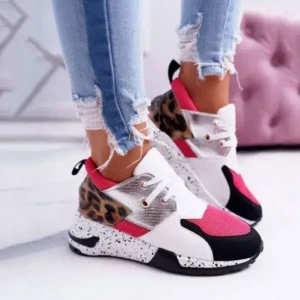 Milegestic Women Casual Leopard Printed Patchwork Lace Up Sneakers