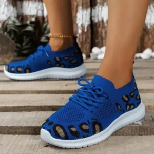 Milegestic Women Fashion Casual Leopard Print Round Toe Fly-Woven Stretch Sneakers