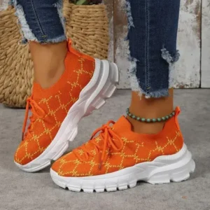 Milegestic Women Fashion Plus Size Casual Flying Woven Lace-Up Round Toe Sneakers