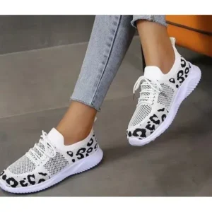 Milegestic Women Fashion Plus Size Spotted Mesh Breathable Round Toe Sneakers