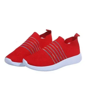 Milegestic Fashion Casual Solid Color Striped Fly-Woven Mesh Breathable Flat Sneakers