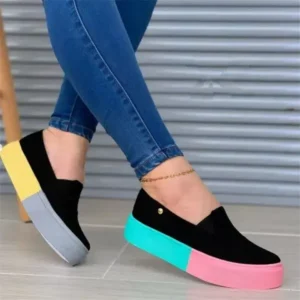 Milegestic Women Fashion Casual Color Block Thick-Soled Elastic Loafers