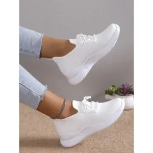 Milegestic Summer Women Fashion Breathable Mesh Fly-Woven Solid Color Sneakers