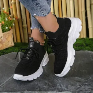 Milegestic Women Fashionable Casual Solid Color Lace-Up Sneakers