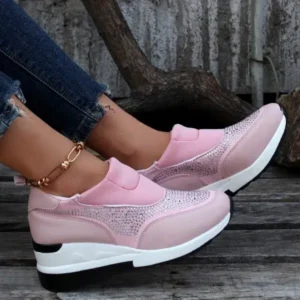 Milegestic Women Fashion Casual Rhinestone Breathable Wedge Heel Sneakers