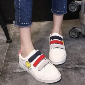 Milegestic Women Fashion Casual Velcro Smiley Face Round Thick-Soled Sneakers