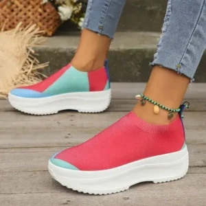 Milegestic Women Fashion Casual Color Blocking Fly-Woven Thick-Soled Sneakers