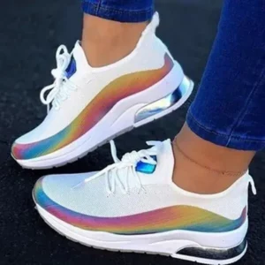 Milegestic Women Fashion Casual Rainbow Color Blocking Sneakers