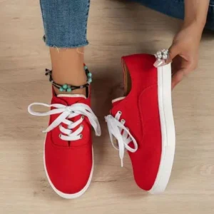 Milegestic Women Fashion Casual Solid Color Lace-Up Canvas Shoes