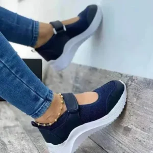 Milegestic Women Casual Velcro Design Solid Color Breathable Platform Sneakers