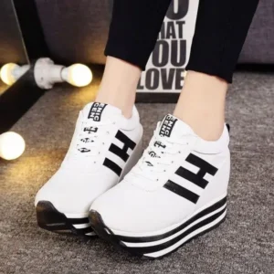 Milegestic Women Fashion Casual Letter Printed Lace-Up Thick-Soled Sneakers