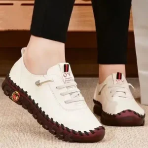 Milegestic Women Fashion Retro Solid Color PU Breathable Hollow Stitching Sneakers