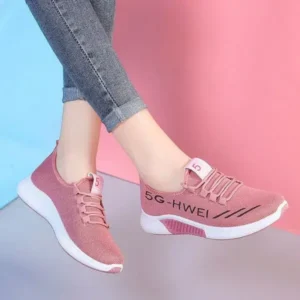 Milegestic Women Fashion Lace-Up Round Toe Solid Color Breathable Sneakers