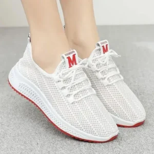 Milegestic Women Fashion Mesh Solid Color Lace-Up Sneakers