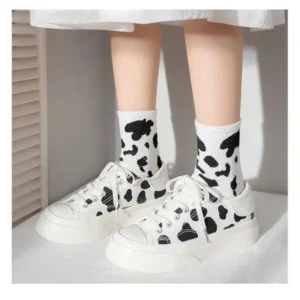 Milegestic Women Fashion Platform Cute Cow Pattern Lace-Up Sneakers