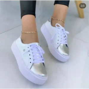 Milegestic Women Fashionable Round Toe Lace-Up Sneakers