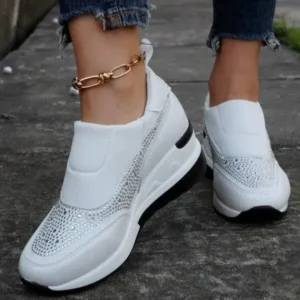 Milegestic Women Fashion Rhinestone Slip Sneakers