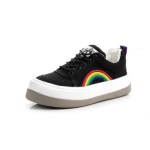 Milegestic Women Fashion Casual Rainbow Color Block Platform Canvas Platform Shoes