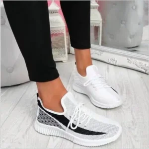 Milegestic Women Fashion Casual Thick Sole Breathable Fly Woven Thick Sole Lace Up Sneakers