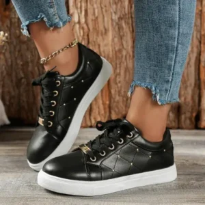 Milegestic Women Fashion Shallow Toe Round Toe Casual Lace Up Sneakers