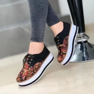 Milegestic Women Fashion Pattern Canvas Flat Lace-Up Sneakers