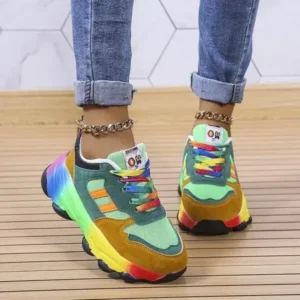 Milegestic Women Fashion Platform Color Block Platform Sneakers