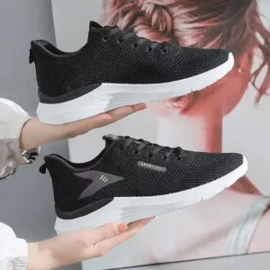 Milegestic Women Fashion Flyknit Mesh Lace-Up Sneakers