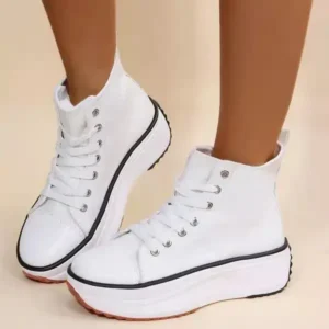 Milegestic Women Fashion Platform Round Toe Canvas Lace Up Sneakers