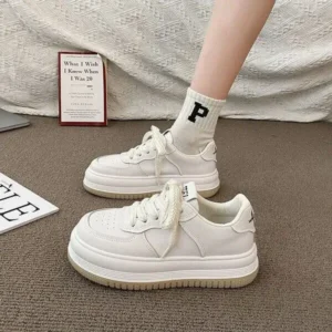 Milegestic Women Fashion Round Toe Petite Platform Platform Lace-Up Sneakers